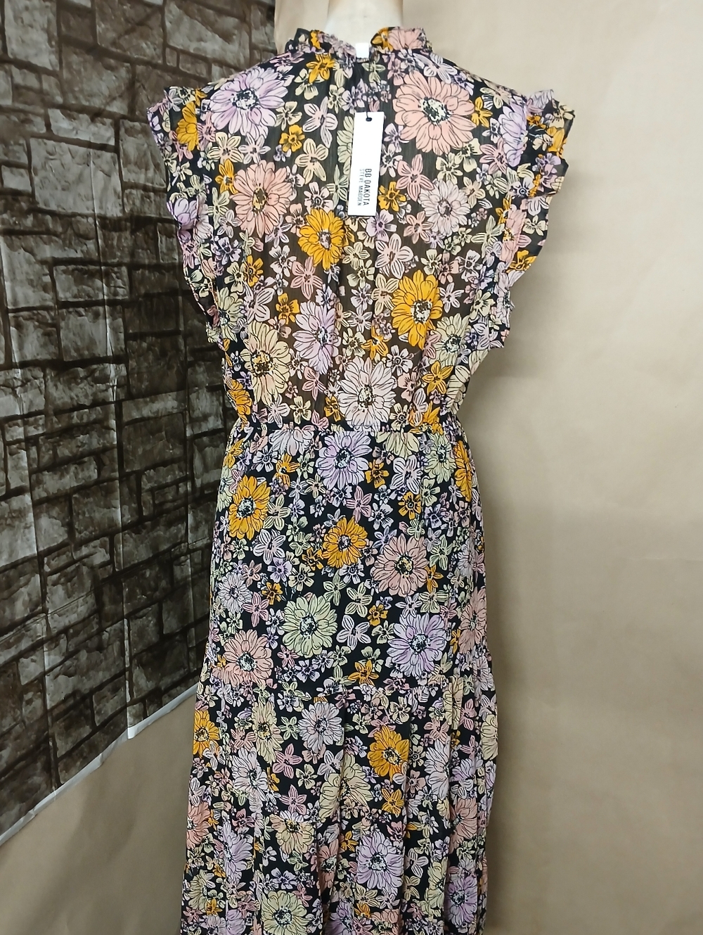 BB Dakota by Steve Madden Black Floral Maxi Dress with Yellow and Pink Flowers - Picture 8 of 11